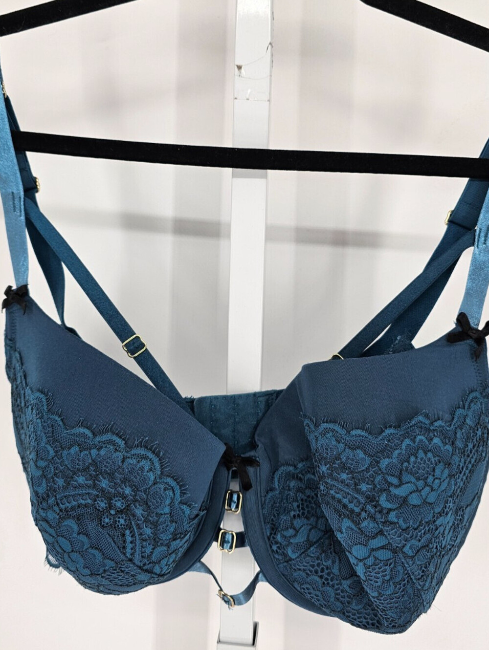 Cacique Womens Sz 38DDD Full Figure Sexy Lace Bra Dark Teal Blue
